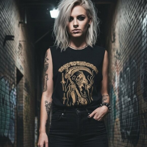 Take to the Grave skull tank size M - Picture 1 of 7